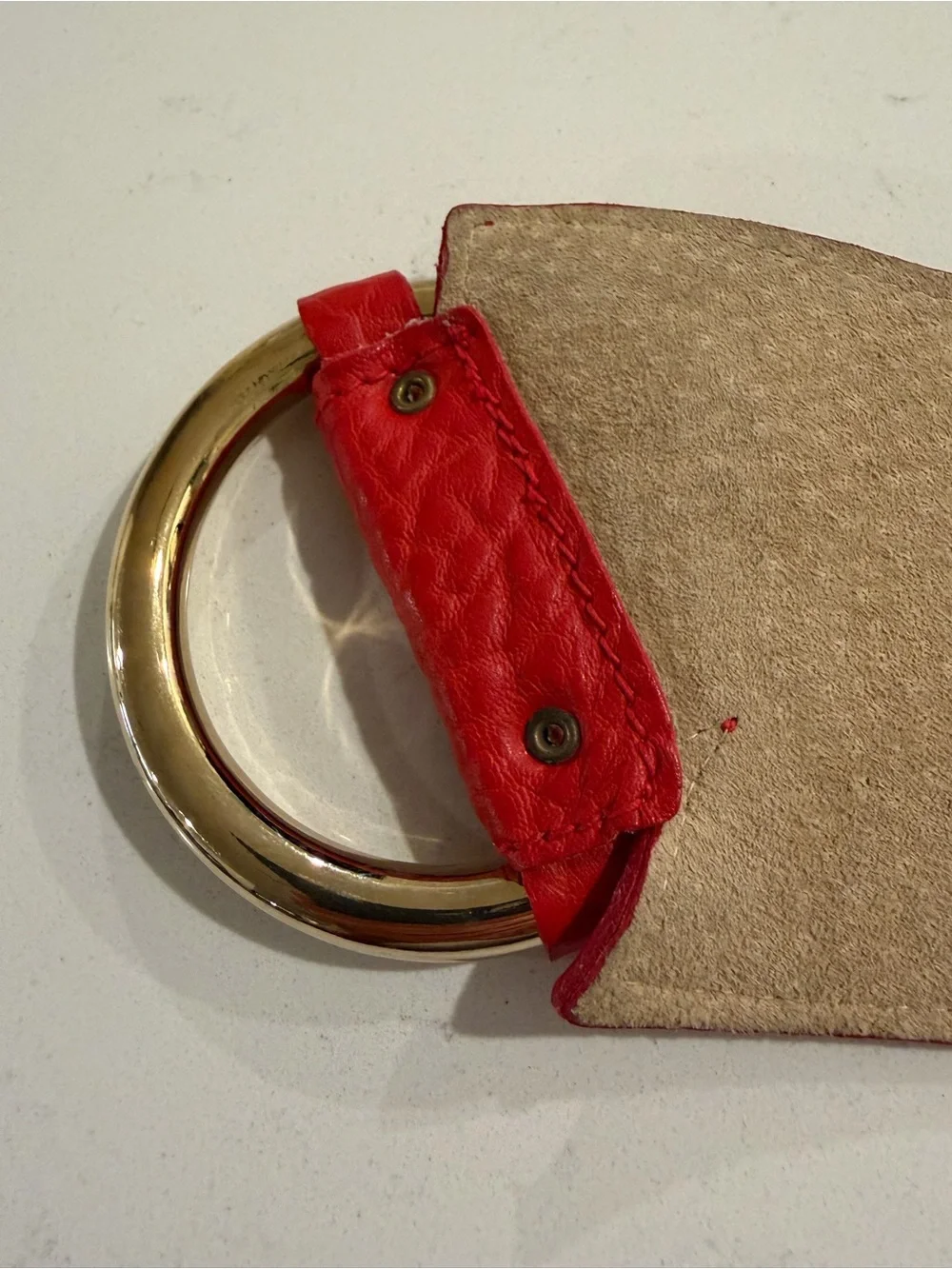 Vintage Cipriani Wide Tomato Red Buffalo Pebbled Gold Ring Buckle M/L Statement